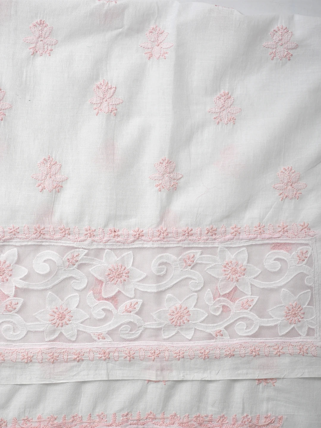 Ada Hand Embroidered White Cotton Lucknowi Chikankari Unstitched Kurta Dupatta Set 01A847337