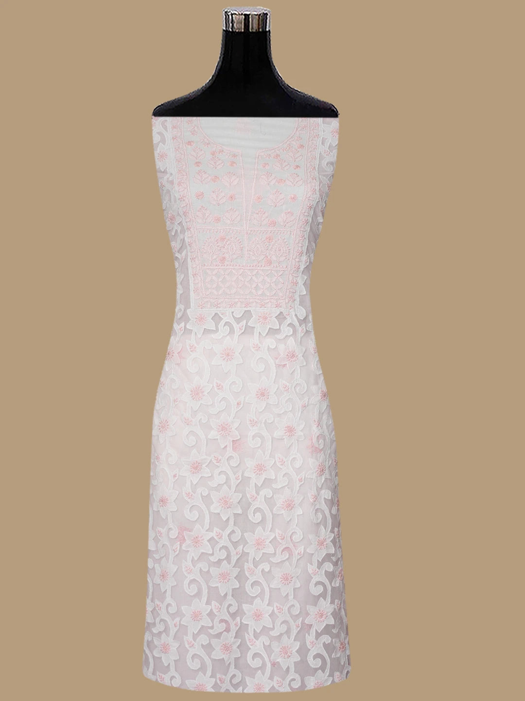 Ada Hand Embroidered White Cotton Lucknowi Chikankari Unstitched Kurta Dupatta Set 01A847337