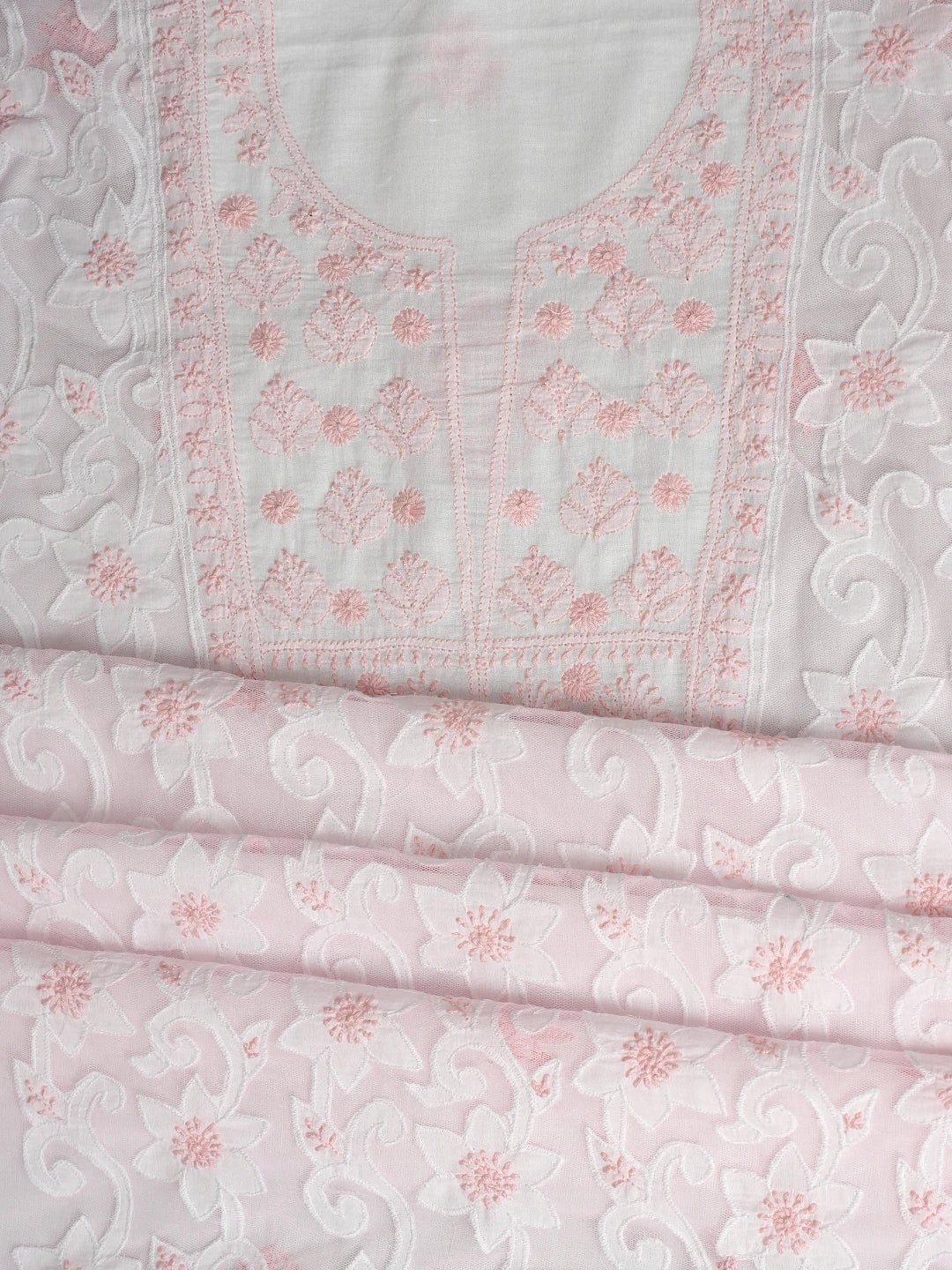 Ada Hand Embroidered White Cotton Lucknowi Chikankari Unstitched Kurta Dupatta Set 01A847337