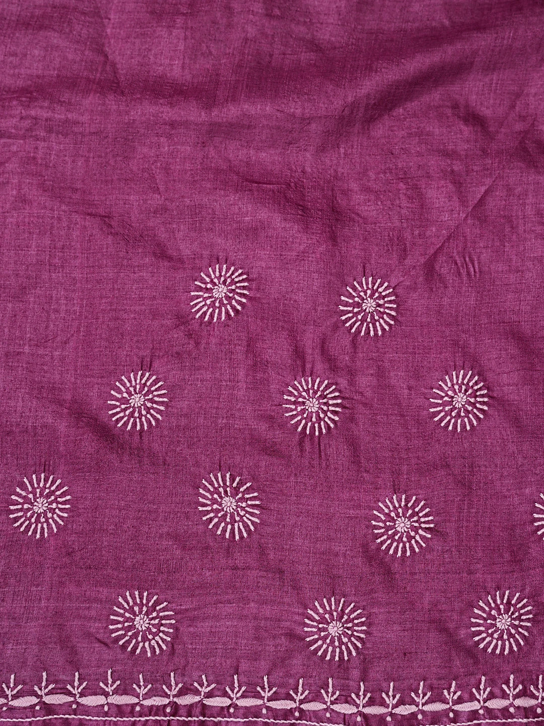Ada Hand Embroidered Wine Tussar Silk Lucknowi Chikankari Saree and Blouse 01A826339