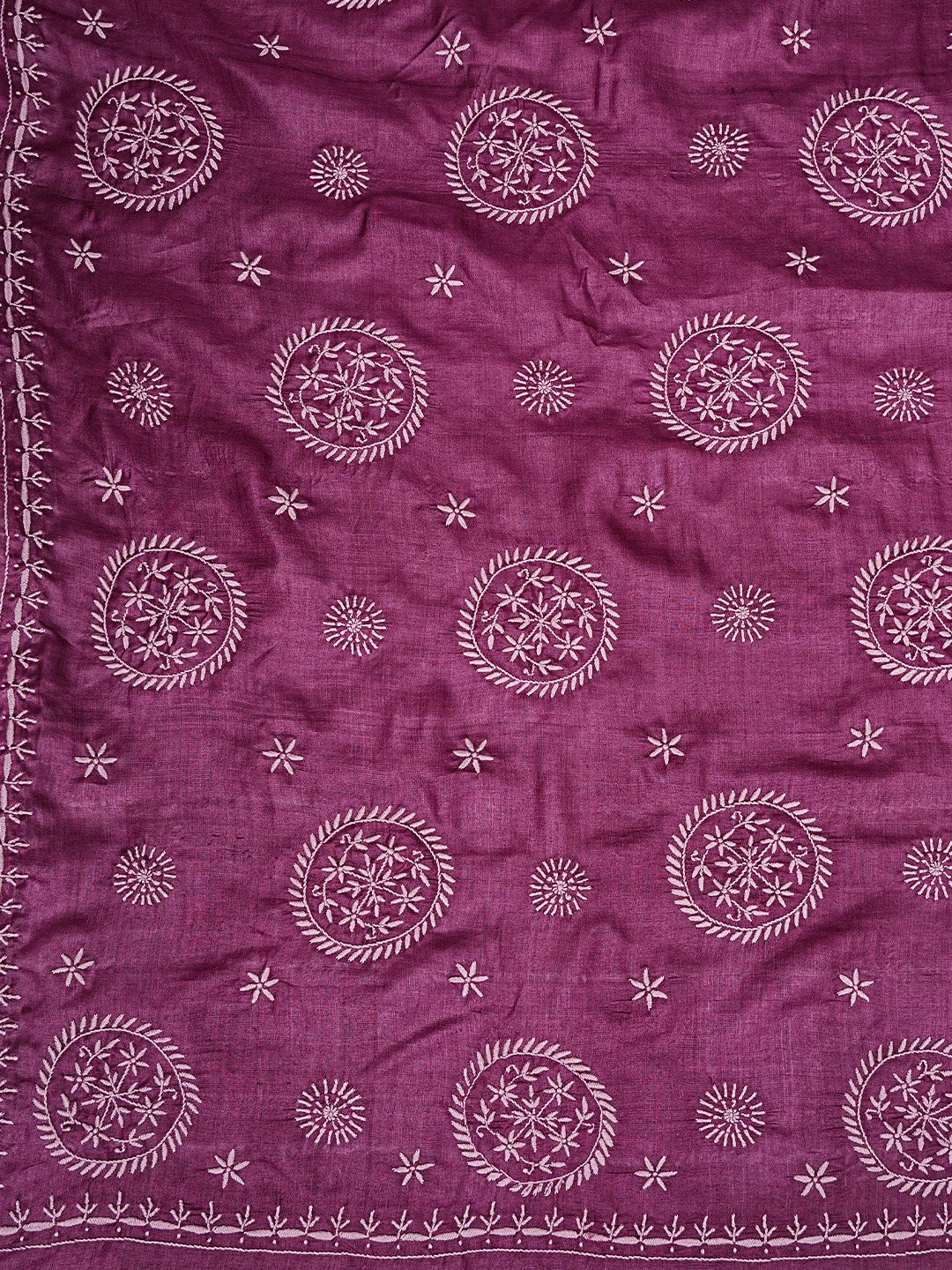 Ada Hand Embroidered Wine Tussar Silk Lucknowi Chikankari Saree and Blouse 01A826339