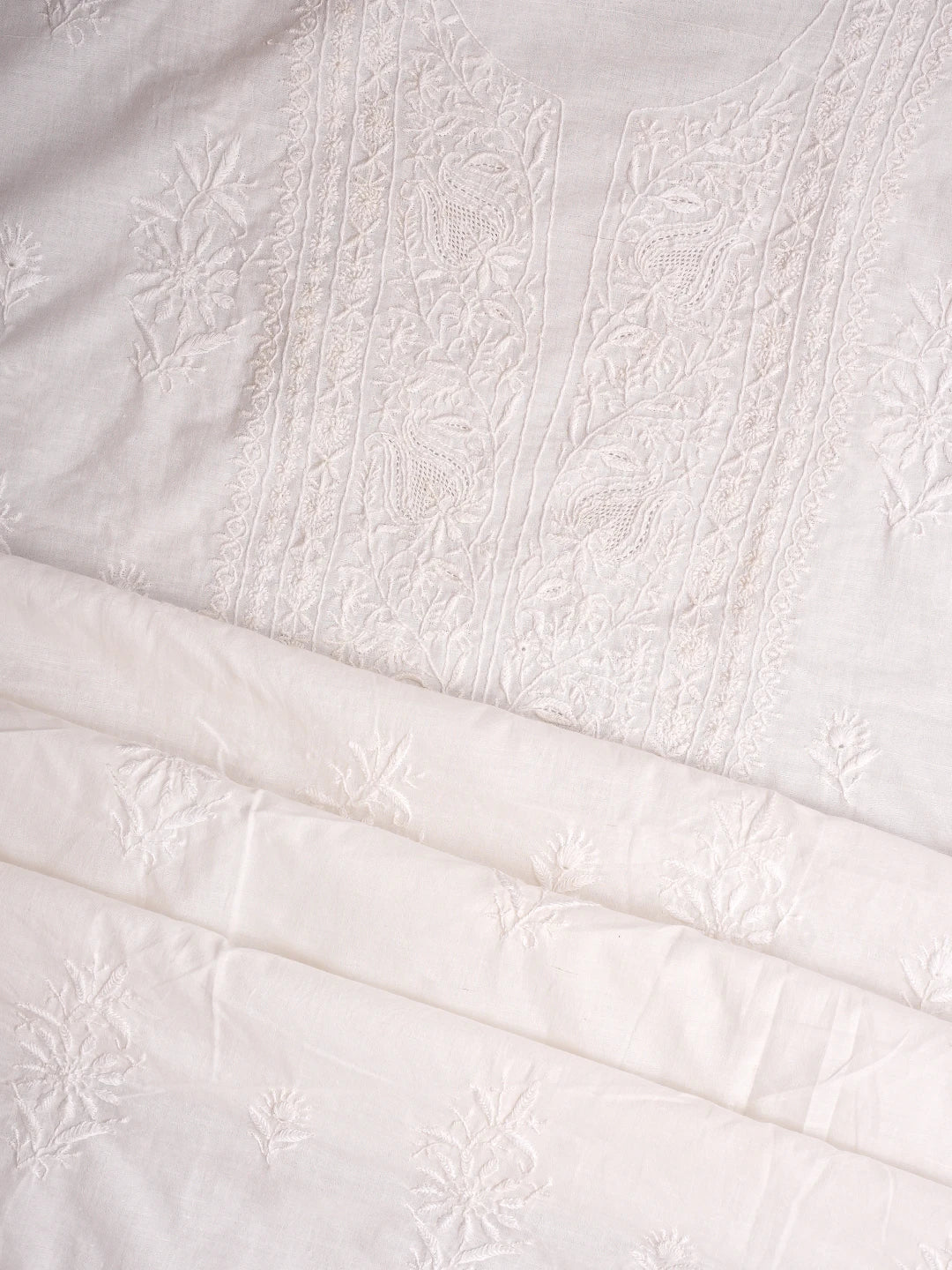 Ada Hand Embroidered White Cotton Lucknowi Chikankari Unstitched Kurta Dupatta Set 01A711792