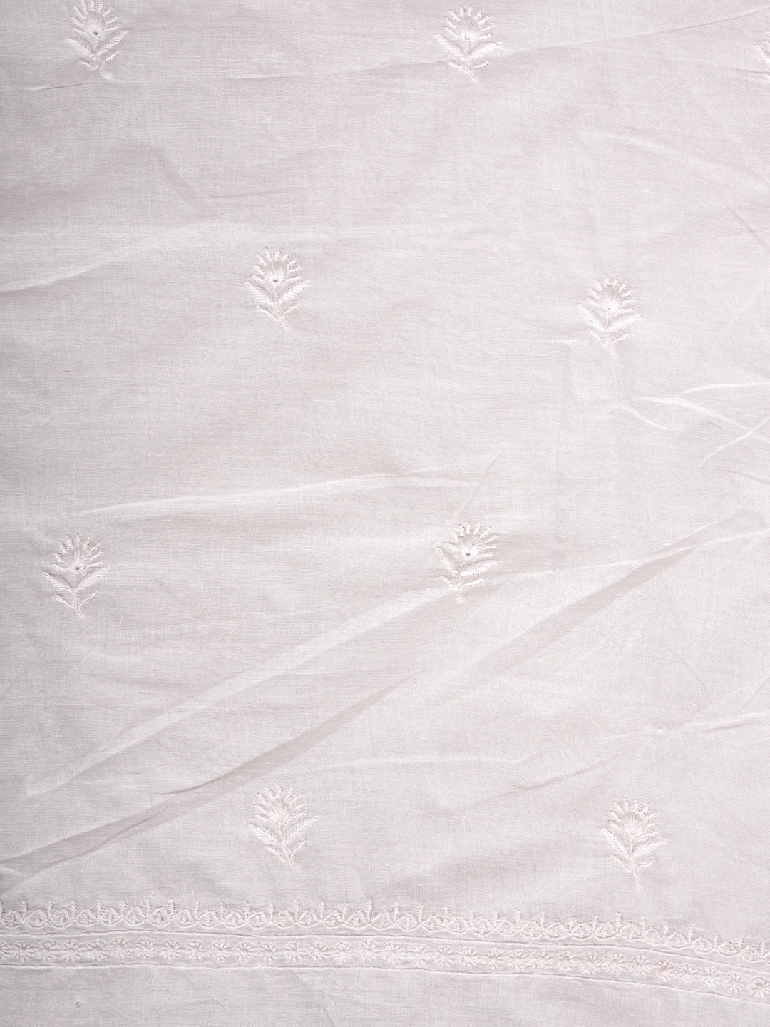 Ada Hand Embroidered White Cotton Lucknowi Chikankari Unstitched Kurta Dupatta Set 01A711792