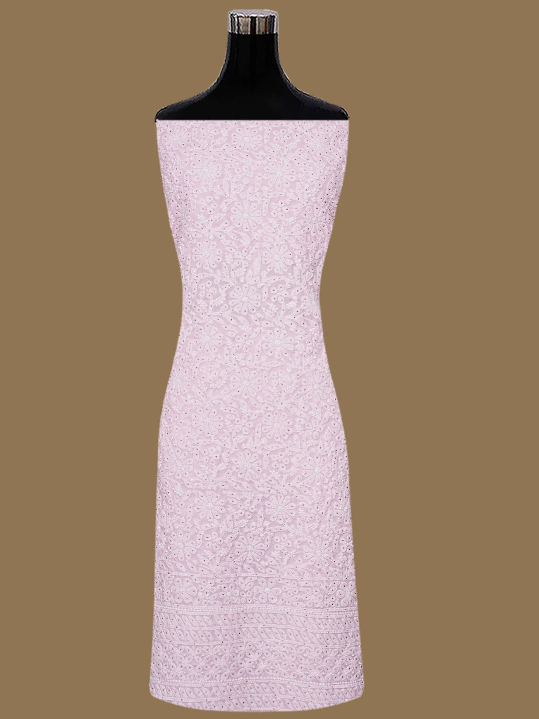 Ada Hand Embroidered Pink Cotton Lucknowi Chikankari Unstitched Suit Piece With Mukaish Work 01A847350