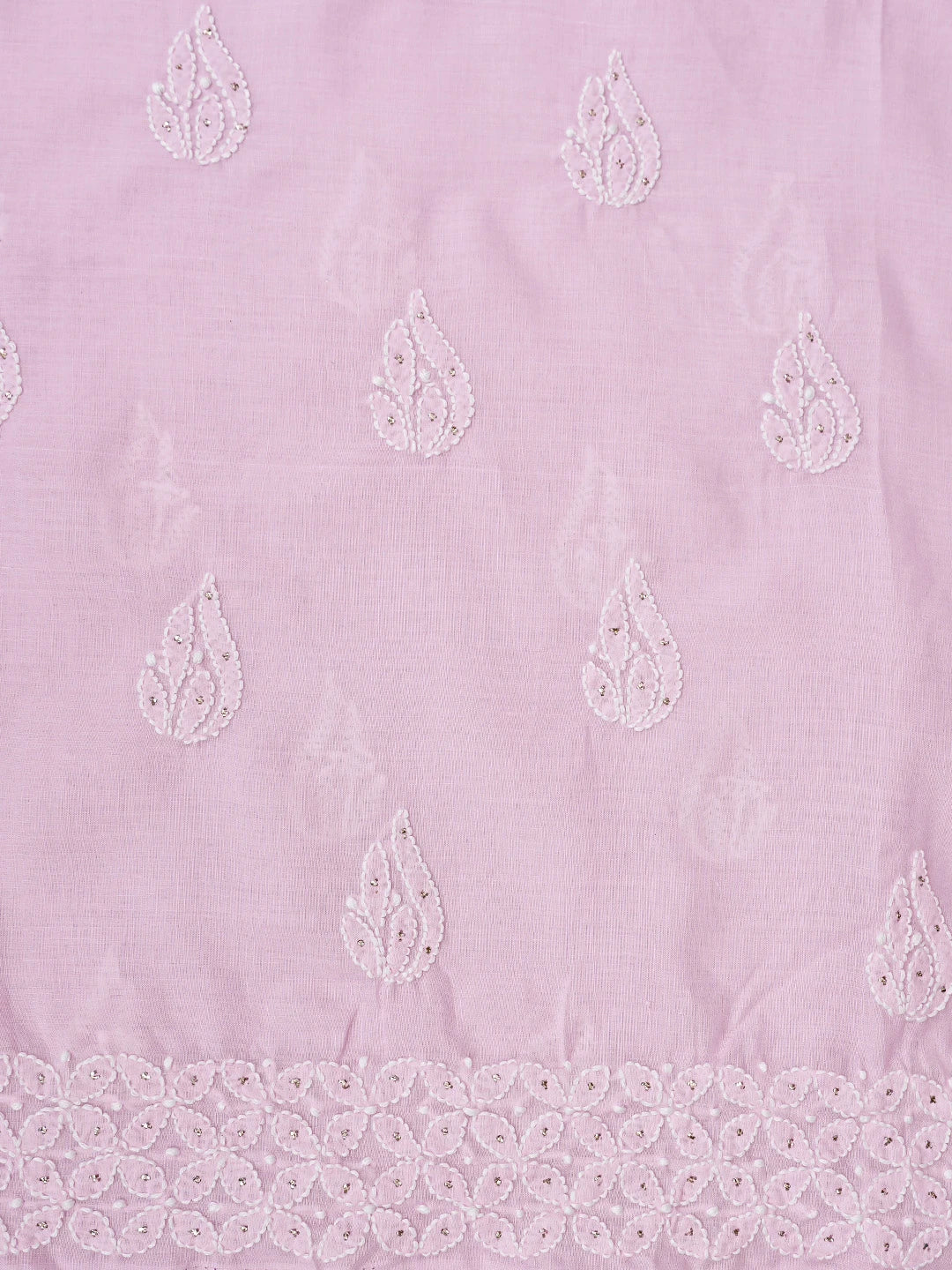 Ada Hand Embroidered Pink Cotton Lucknowi Chikankari Unstitched Suit Piece With Mukaish Work 01A847350