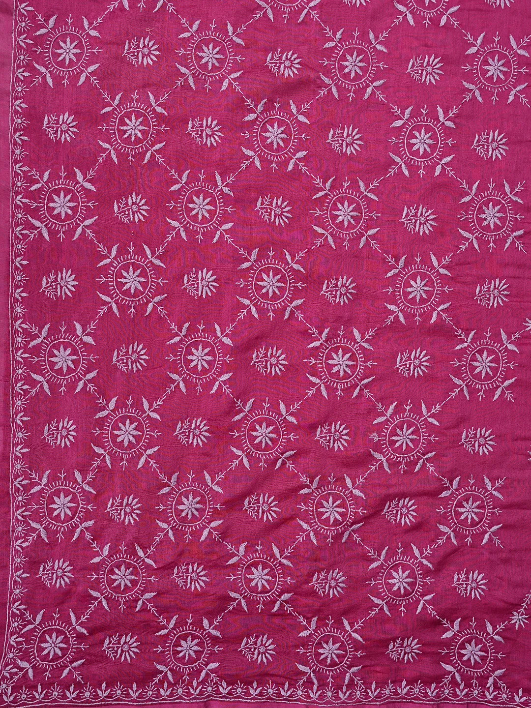 Ada Hand Embroidered Magenta Chanderi Lucknowi Chikankari Saree and Blouse 01A815555