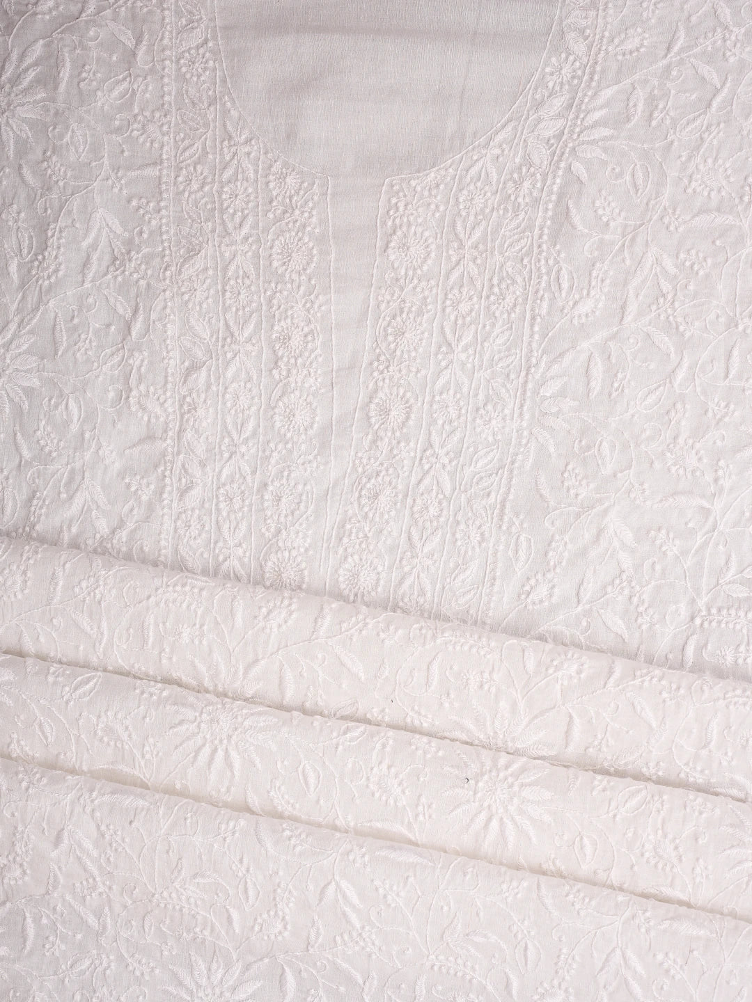 Ada Hand Embroidered White Cotton Lucknowi Chikankari Unstitched Kurta Dupatta Set 01A728810