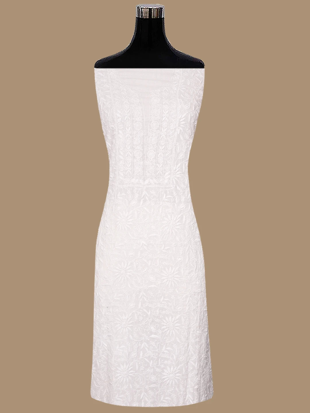 Ada Hand Embroidered White Cotton Lucknowi Chikankari Unstitched Kurta Dupatta Set 01A728810