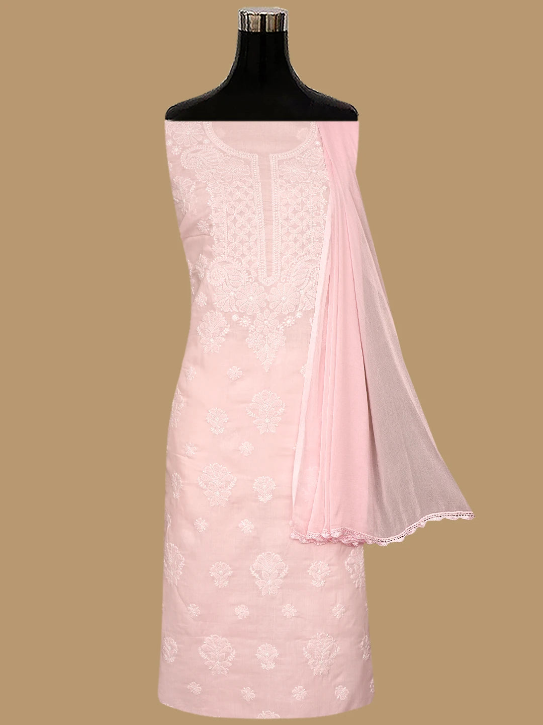 Ada Hand Embroidered Pink Cotton Lucknowi Chikankari Unstitched Suit Piece 01A845834