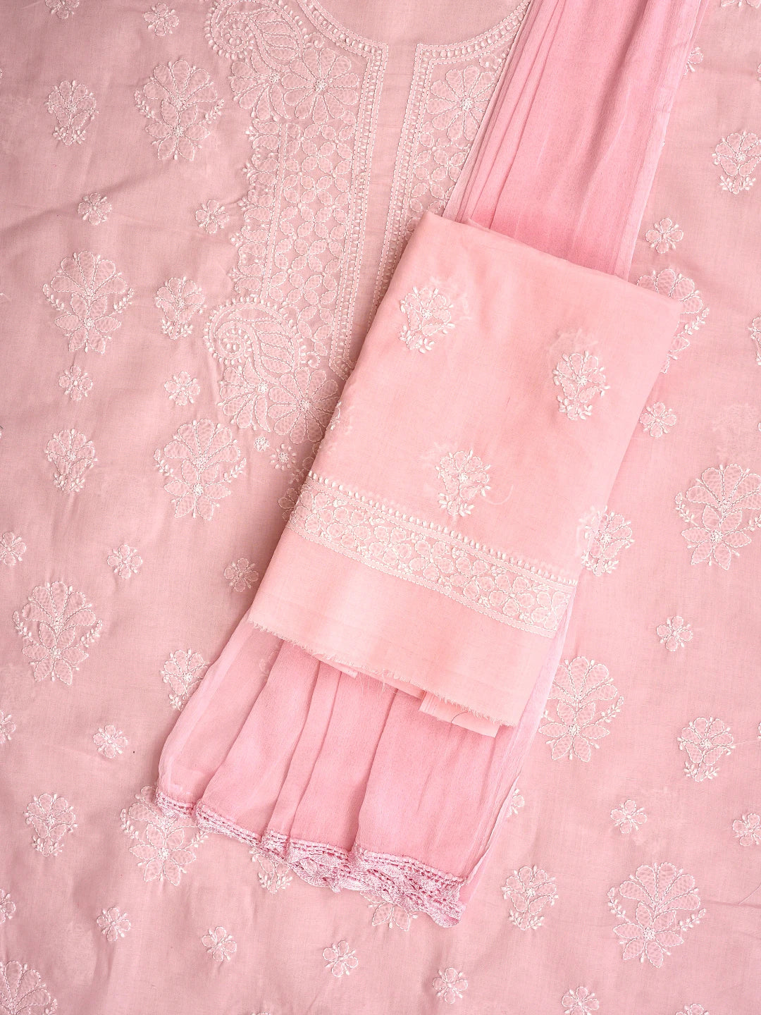 Ada Hand Embroidered Pink Cotton Lucknowi Chikankari Unstitched Suit Piece 01A845834