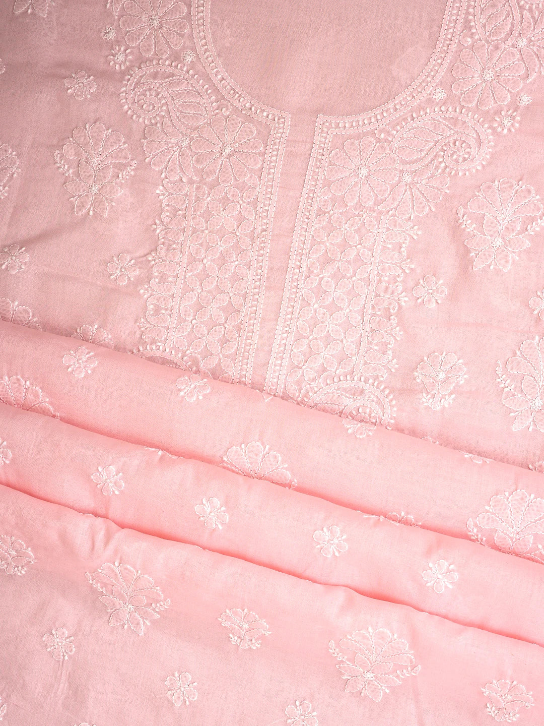 Ada Hand Embroidered Pink Cotton Lucknowi Chikankari Unstitched Suit Piece 01A845834
