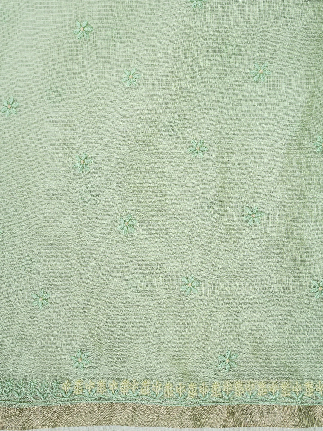 Ada Hand Embroidered Pista Green Kota Lucknowi Chikankari Saree With Blouse 01A809114