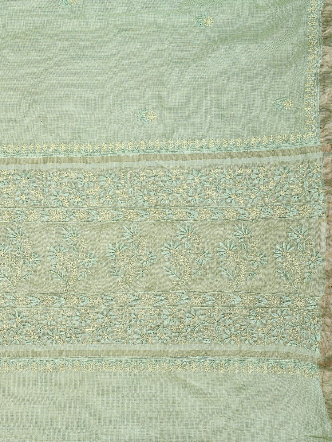 Ada Hand Embroidered Pista Green Kota Lucknowi Chikankari Saree With Blouse 01A809114