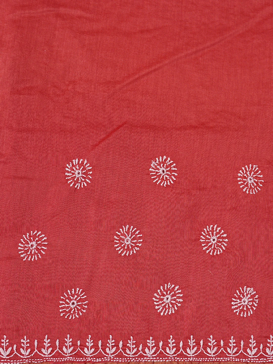 Ada Hand Embroidered Cherry Red Chanderi Lucknowi Chikankari Saree With Blouse 01A792556