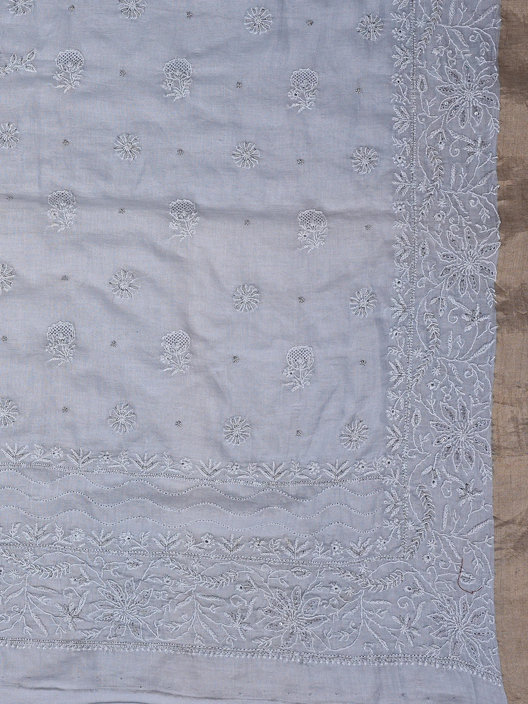 Ada Hand Embroidered Silver Grey Chanderi Lucknowi Chikankari Saree With Blouse 01A736272