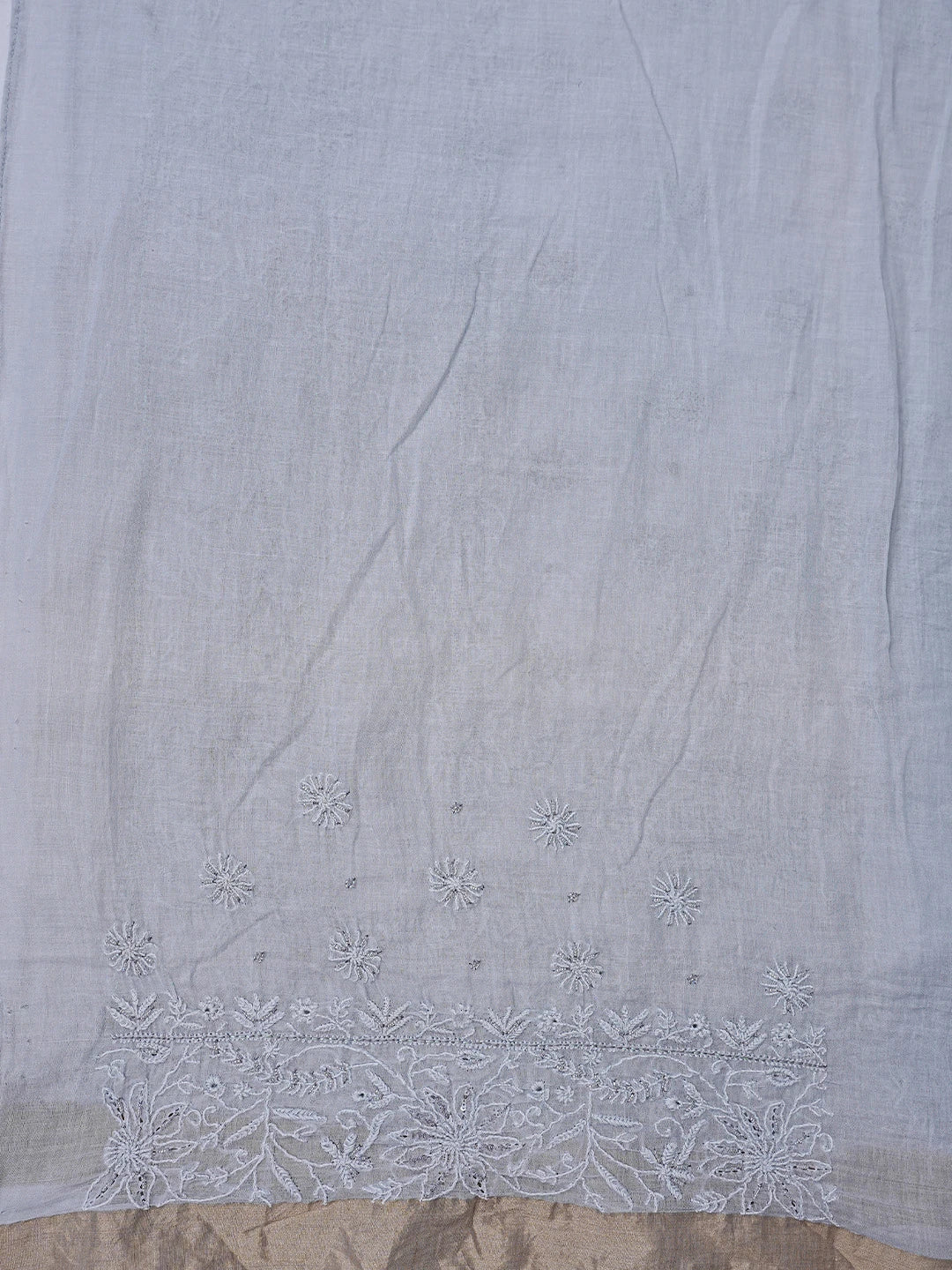 Ada Hand Embroidered Silver Grey Chanderi Lucknowi Chikankari Saree With Blouse 01A736272
