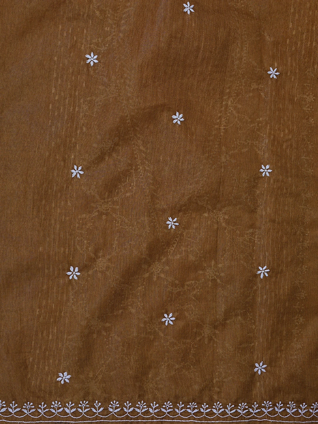 Ada Hand Embroidered caramel Brown Silk Lucknowi Chikankari Saree With Blouse 01A376433
