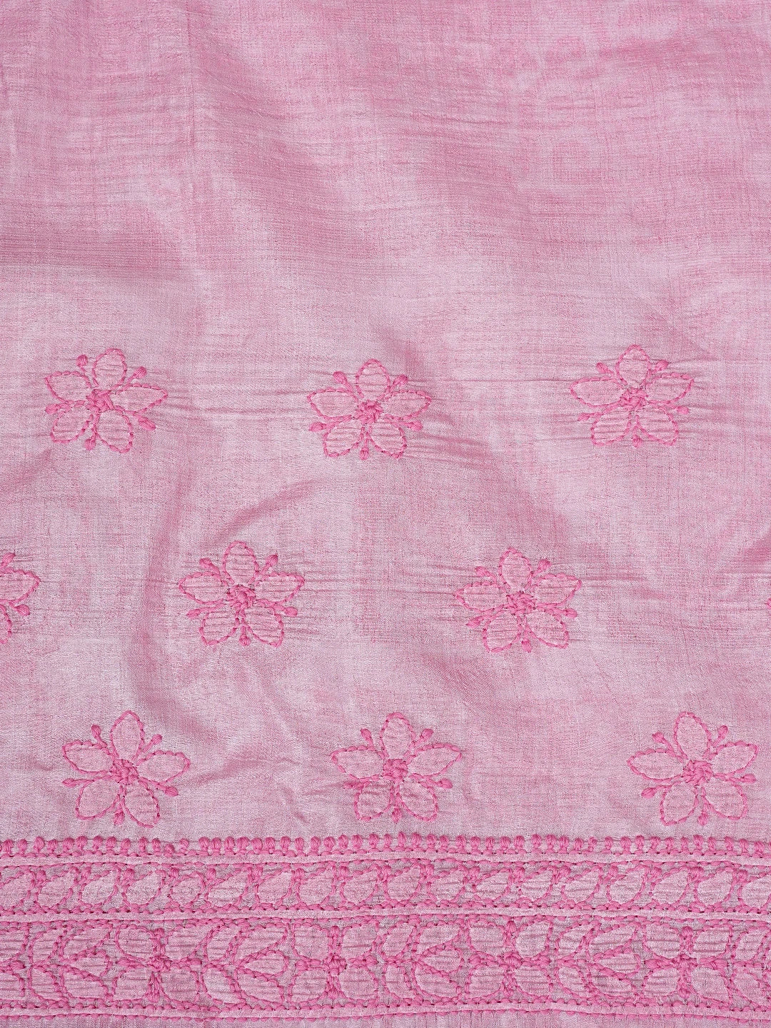 Ada Hand Embroidered Rose Pompadour Pink Silk Lucknowi Chikankari Saree and Blouse 01A837932