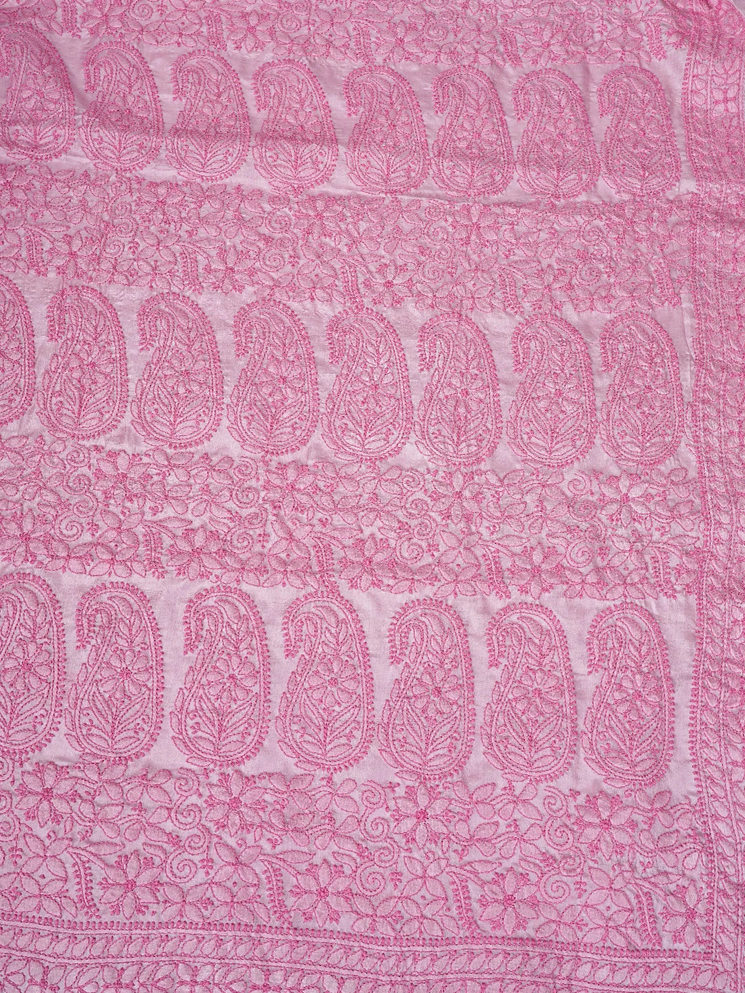 Ada Hand Embroidered Rose Pompadour Pink Silk Lucknowi Chikankari Saree and Blouse 01A837932