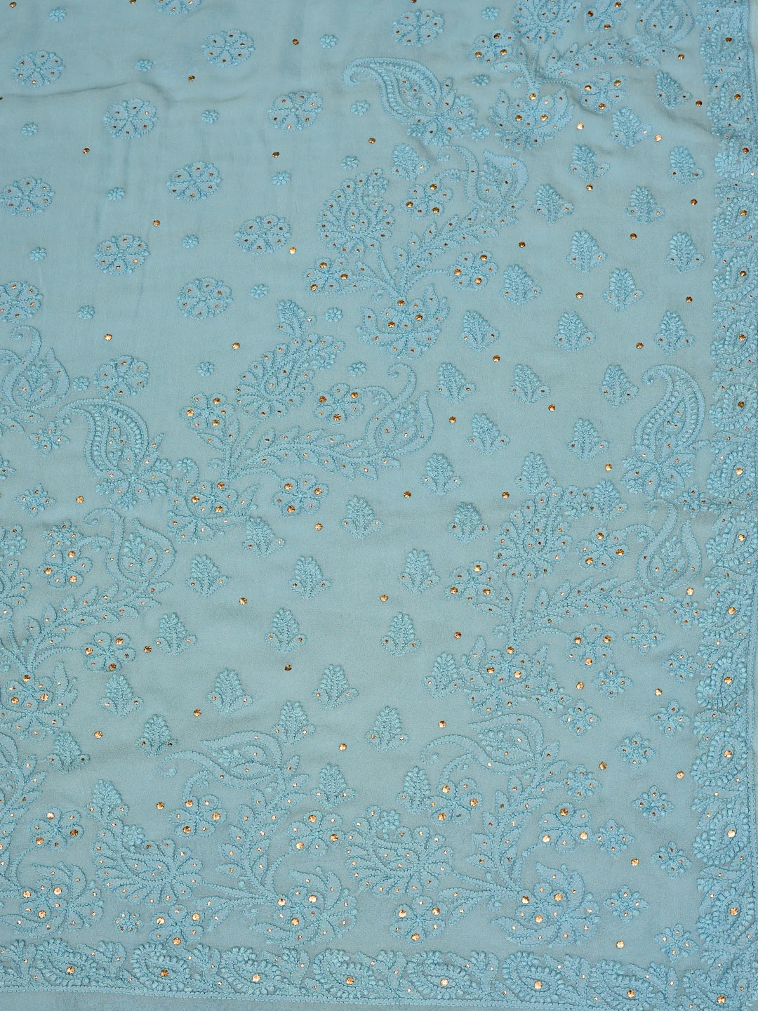 Ada Hand Embroidered Blue Viscose Georgette Lucknowi Chikankari Saree and Blouse With Mukaish Work 01A467027