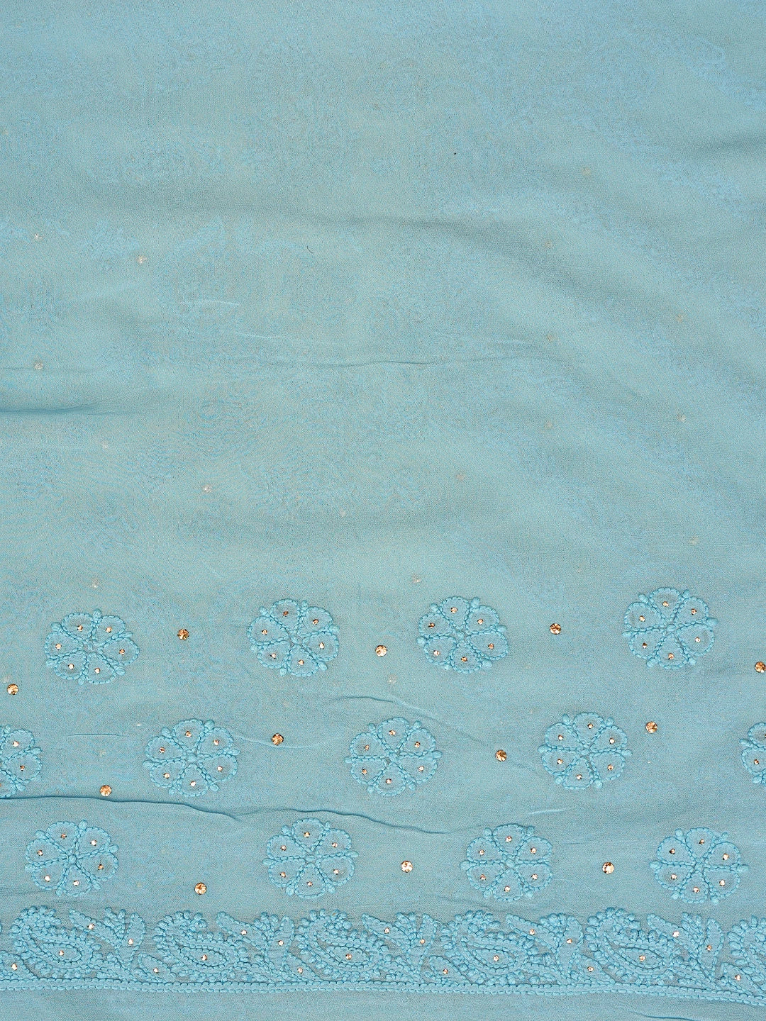 Ada Hand Embroidered Blue Viscose Georgette Lucknowi Chikankari Saree and Blouse With Mukaish Work 01A467027