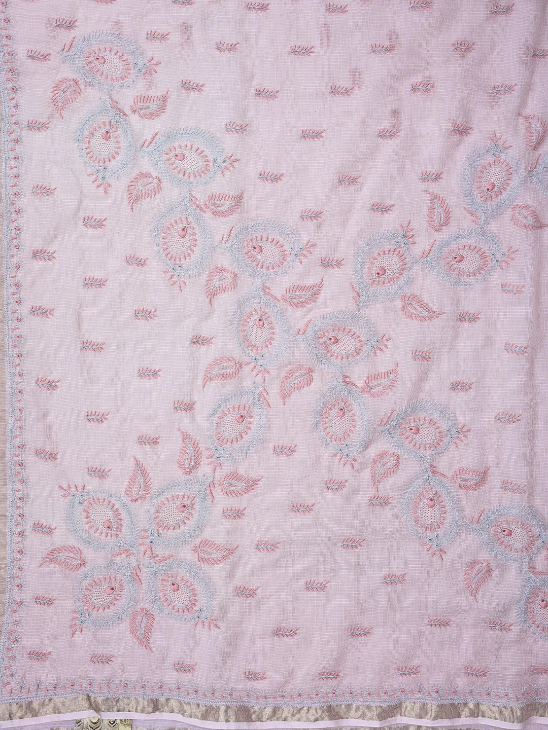 Ada Hand Embroidered Peach Schnapps Kota Lucknowi Chikankari Saree and Blouse 01A718020