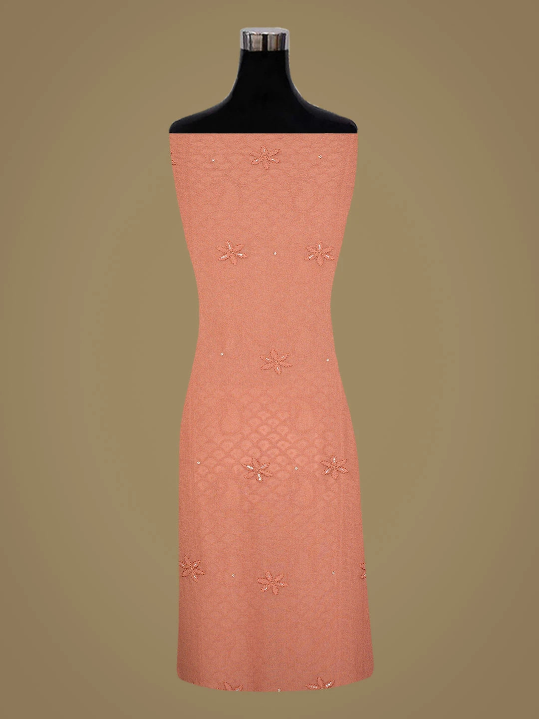 Ada Hand Embroidered Dusty Peach Viscose Georgette Lucknowi Chikankari Unstitched Kurta Dupatta Set With Cutdana Work 01A792852