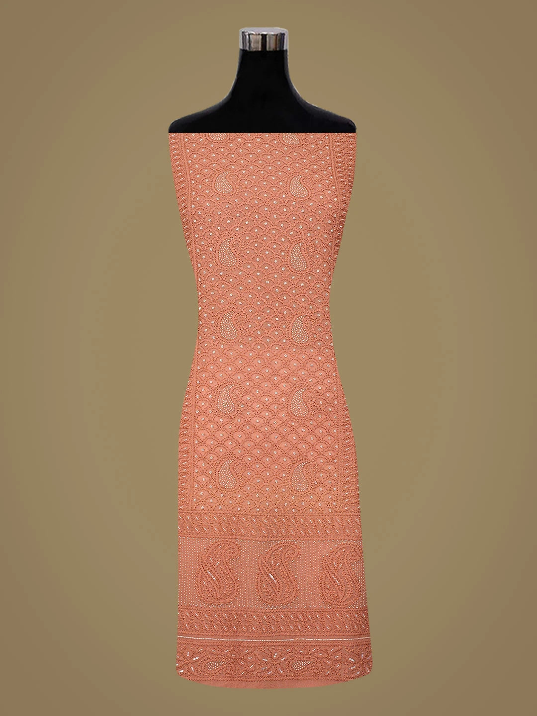 Ada Hand Embroidered Dusty Peach Viscose Georgette Lucknowi Chikankari Unstitched Kurta Dupatta Set With Cutdana Work 01A792852