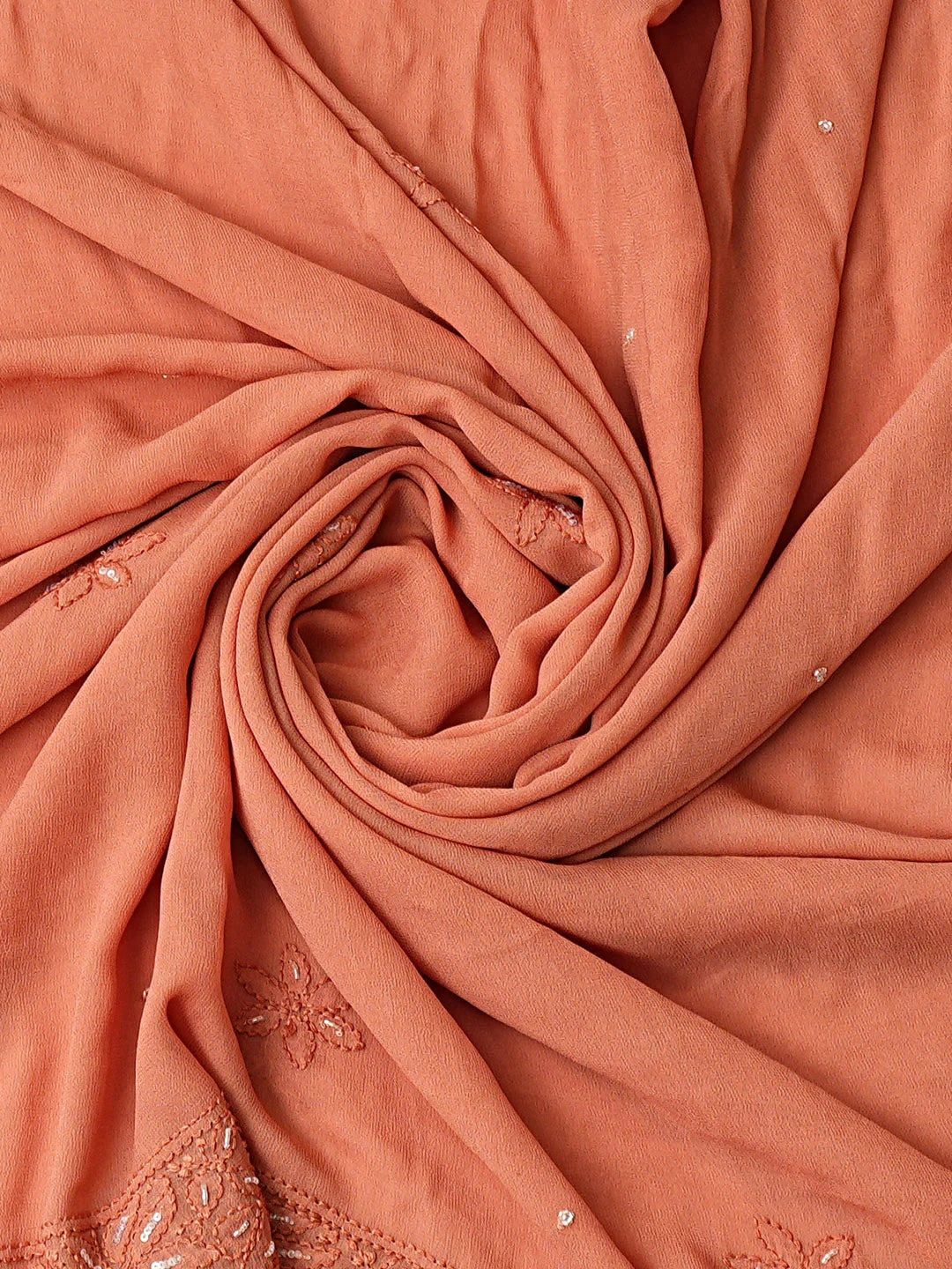 Ada Hand Embroidered Dusty Peach Viscose Georgette Lucknowi Chikankari Unstitched Kurta Dupatta Set With Cutdana Work 01A792852