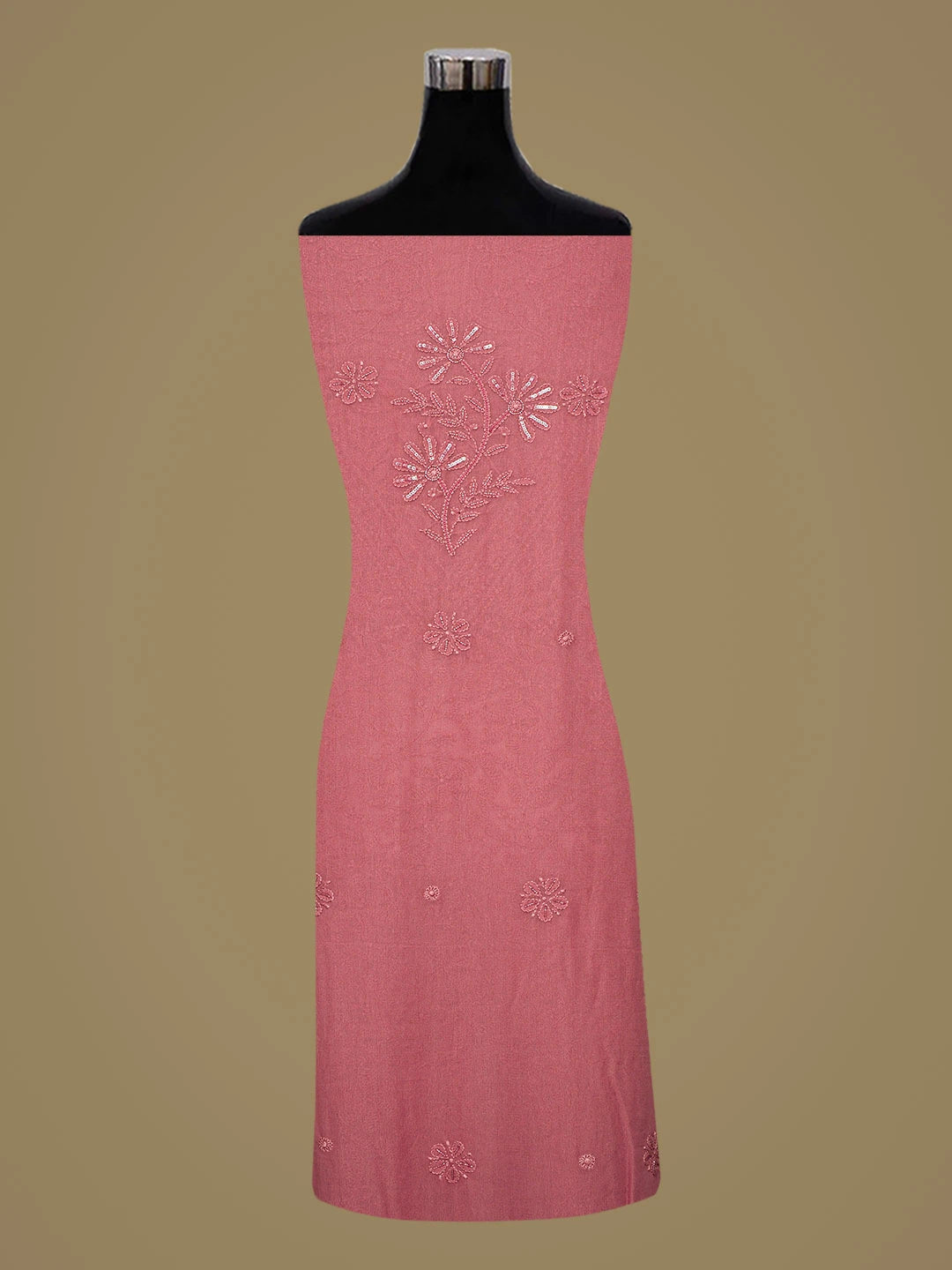 Ada Hand Embroidered Onion Pink Viscose Georgette Lucknowi Chikankari Unstitched Kurta Dupatta Set With Cutdana Work 01A809958