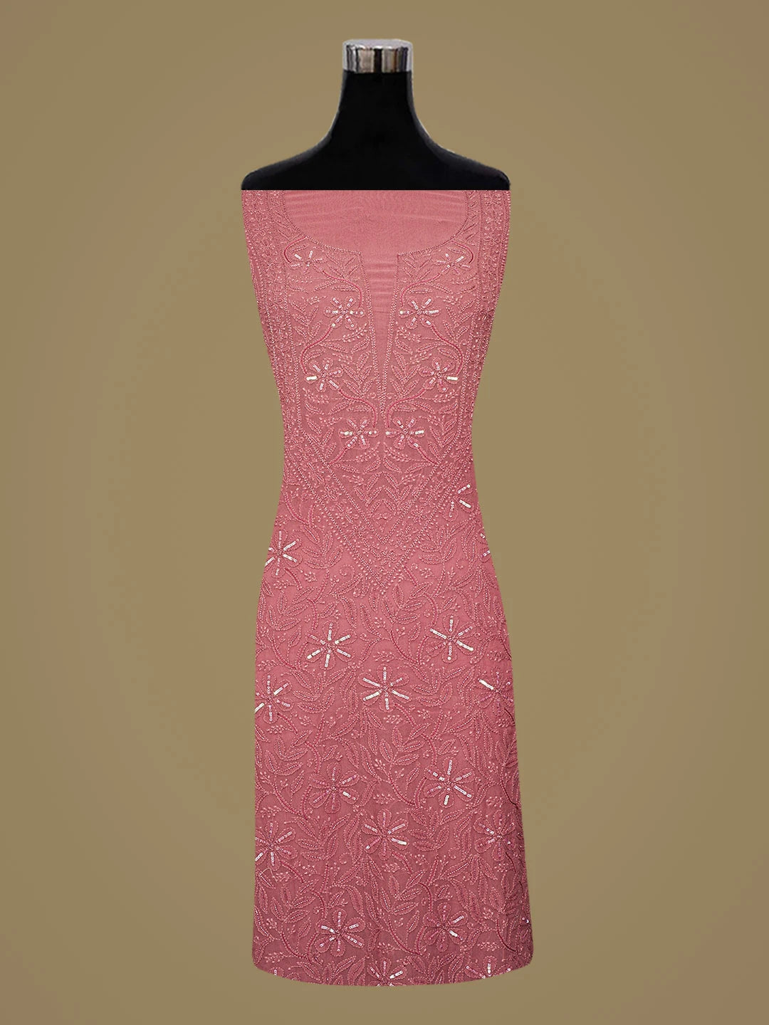 Ada Hand Embroidered Onion Pink Viscose Georgette Lucknowi Chikankari Unstitched Kurta Dupatta Set With Cutdana Work 01A809958