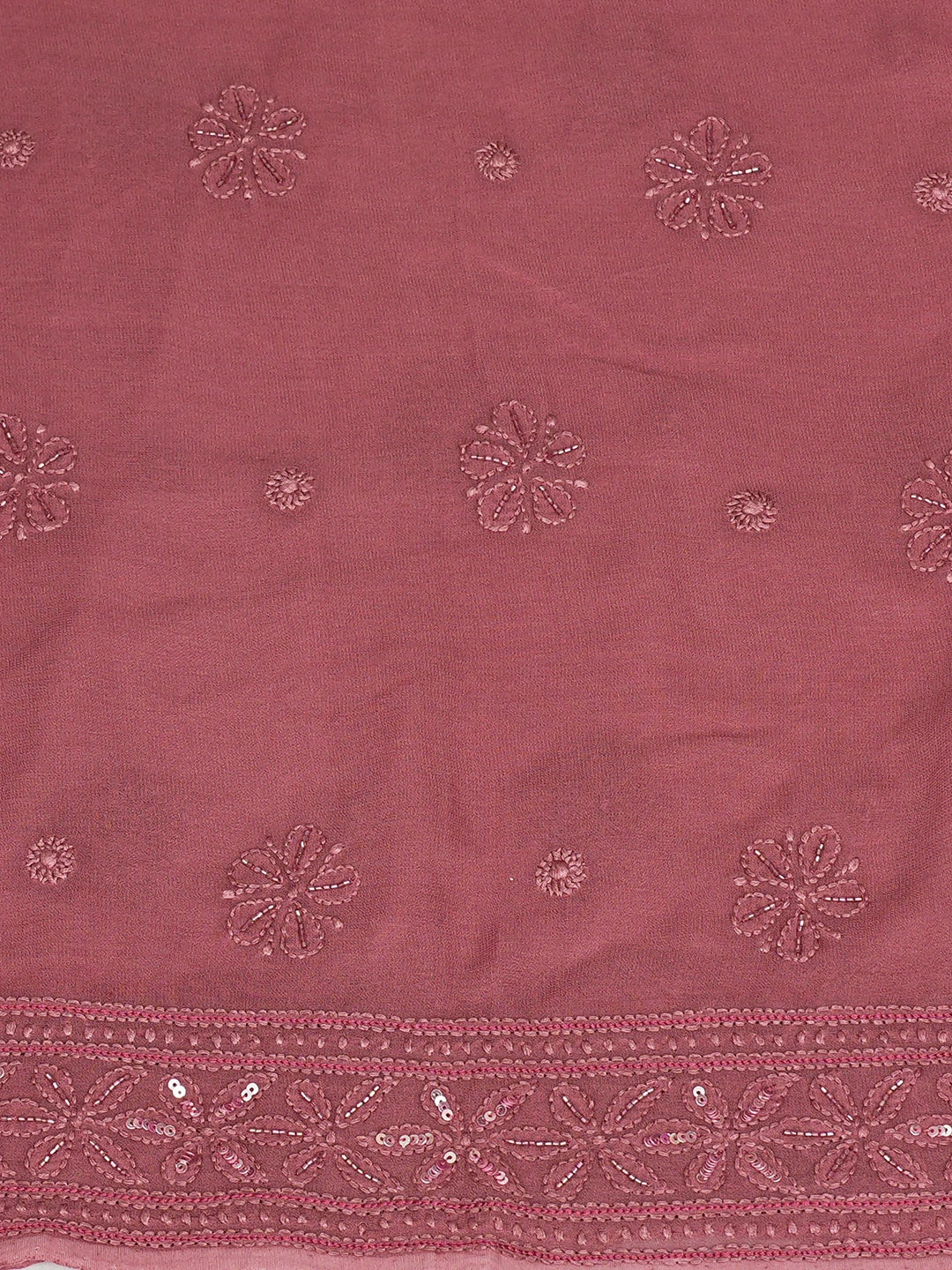 Ada Hand Embroidered Onion Pink Viscose Georgette Lucknowi Chikankari Unstitched Kurta Dupatta Set With Cutdana Work 01A809958