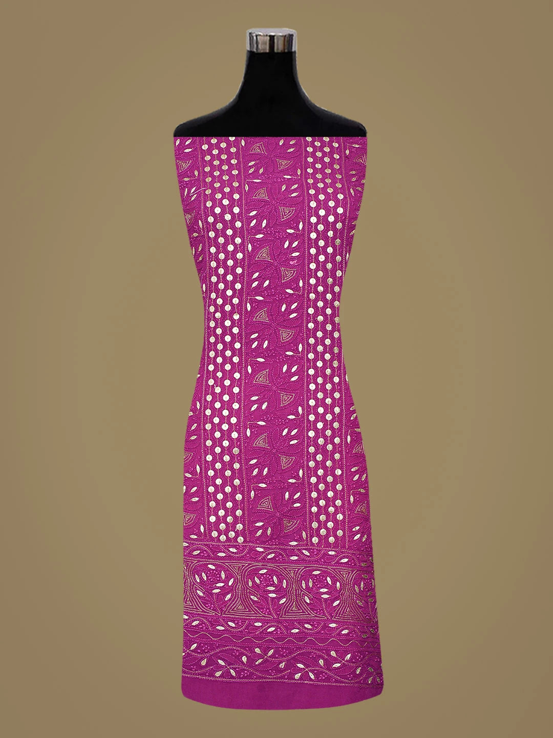 Ada Hand Embroidered Magenta Viscose Georgette Lucknowi Chikankari Unstitched Kurta Dupatta Set With Gotapatti Work 01A802016
