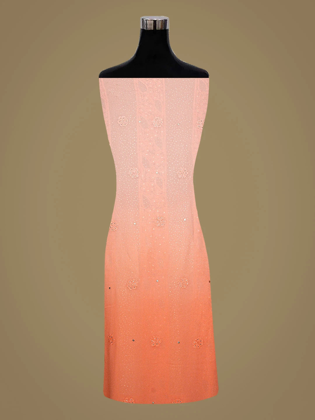 Ada Hand Embroidered Coral Peach Viscose Georgette Lucknowi Chikankari Unstitched Kurta Dupatta Set With Mukaish Work 01A809091