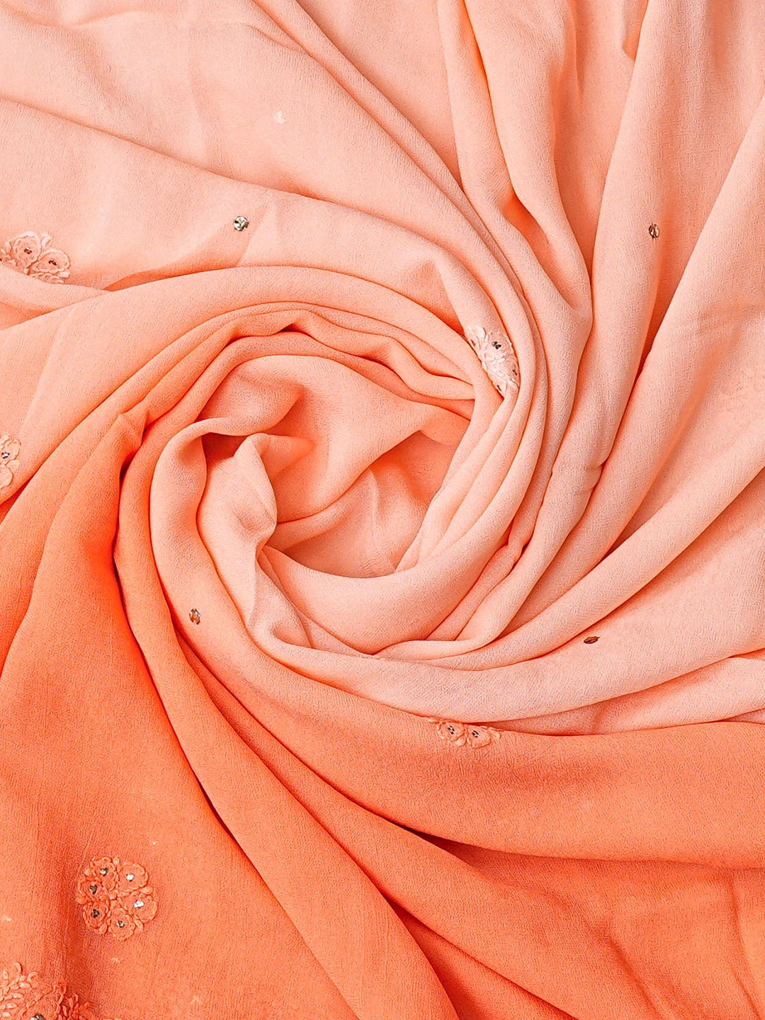 Ada Hand Embroidered Coral Peach Viscose Georgette Lucknowi Chikankari Unstitched Kurta Dupatta Set With Mukaish Work 01A809091