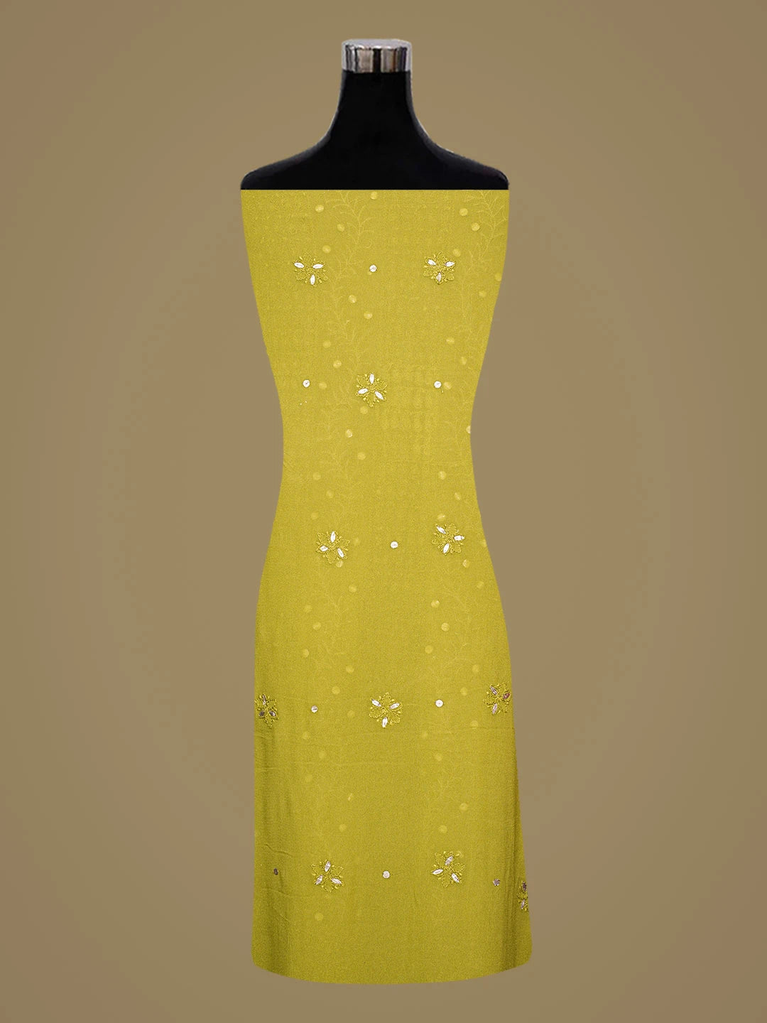 Ada Hand Embroidered Mehandi Green Viscose Georgette Lucknowi Chikankari Unstitched Kurta Dupatta Set With Gotapatti Work 01A809097