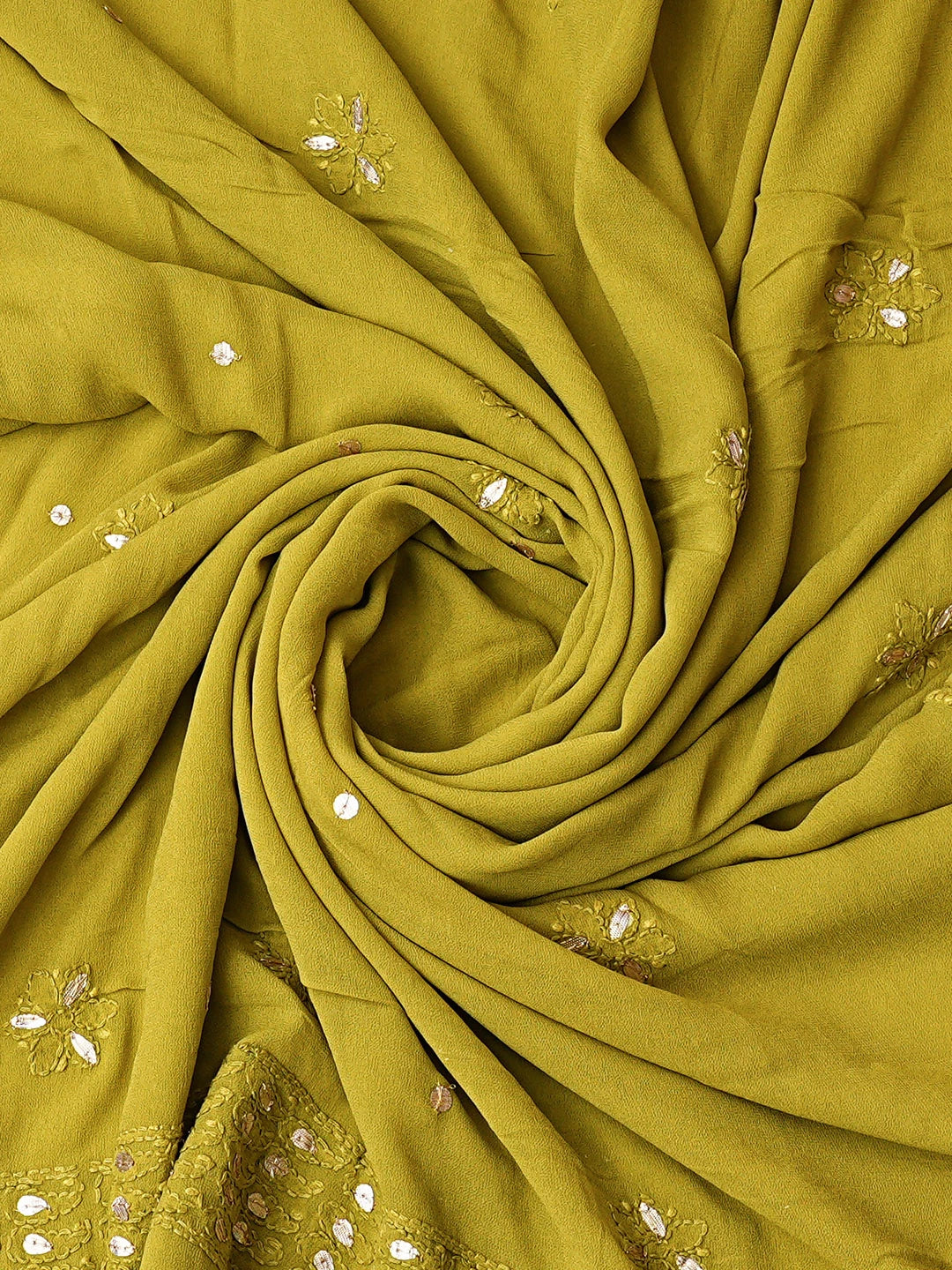 Ada Hand Embroidered Mehandi Green Viscose Georgette Lucknowi Chikankari Unstitched Kurta Dupatta Set With Gotapatti Work 01A809097