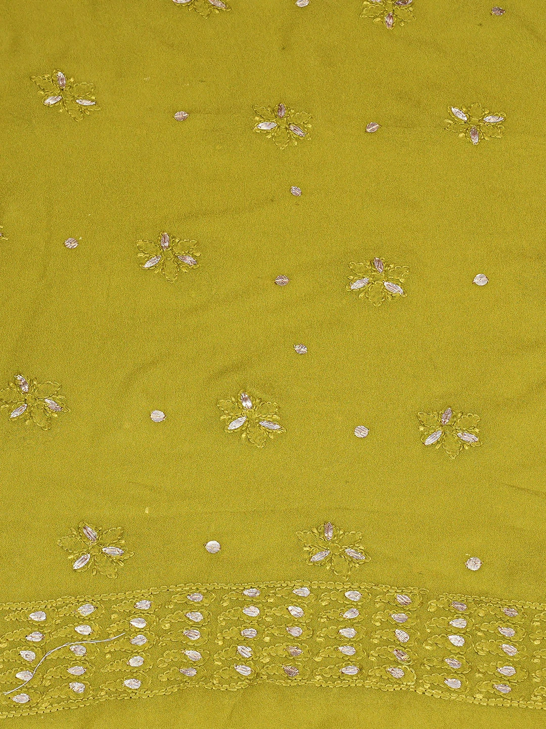 Ada Hand Embroidered Mehandi Green Viscose Georgette Lucknowi Chikankari Unstitched Kurta Dupatta Set With Gotapatti Work 01A809097