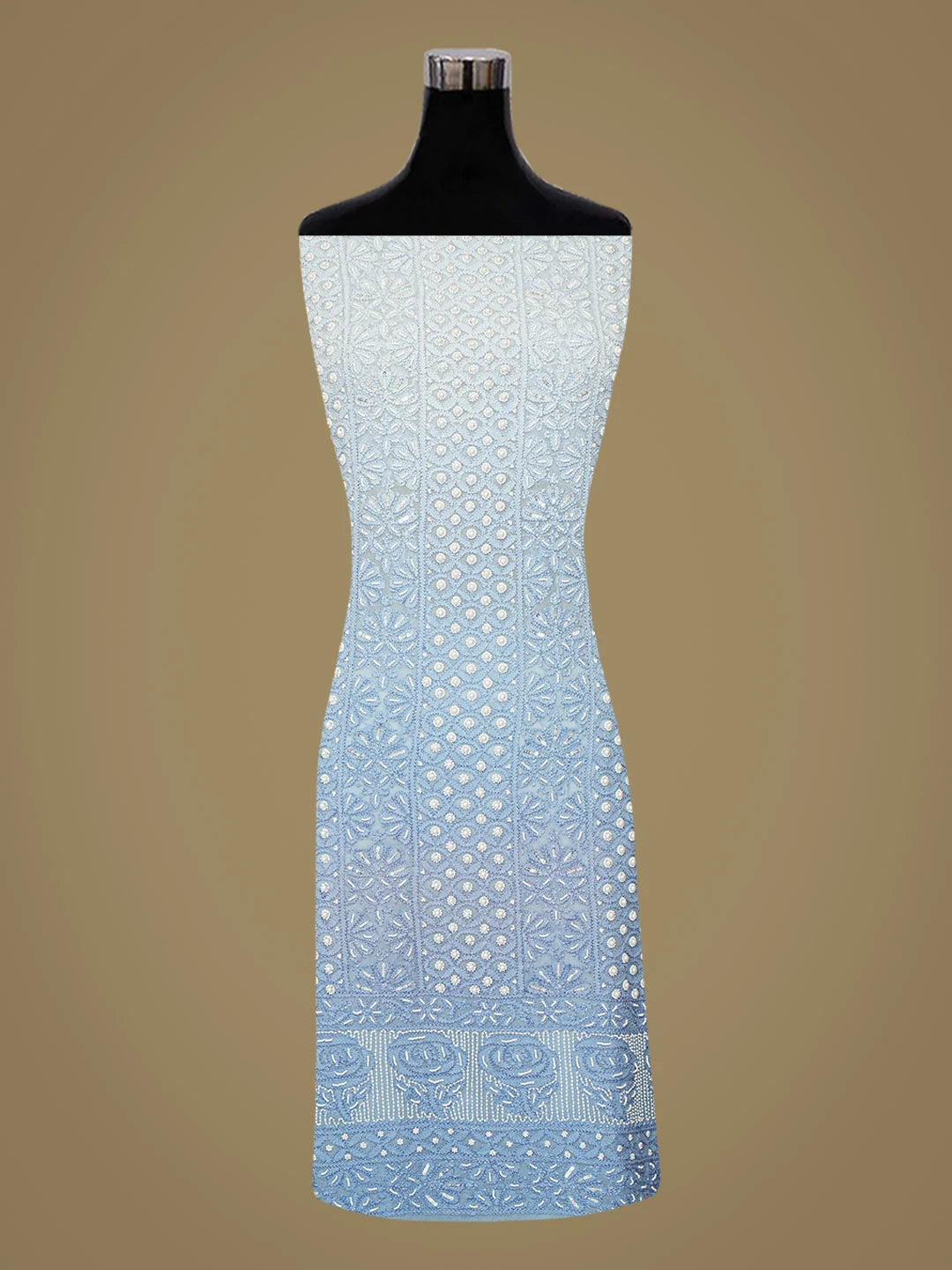 Ada Hand Embroidered Blue Viscose Georgette Lucknowi Chikankari Unstitched Kurta Dupatta Set With Pearl Work 01A808402