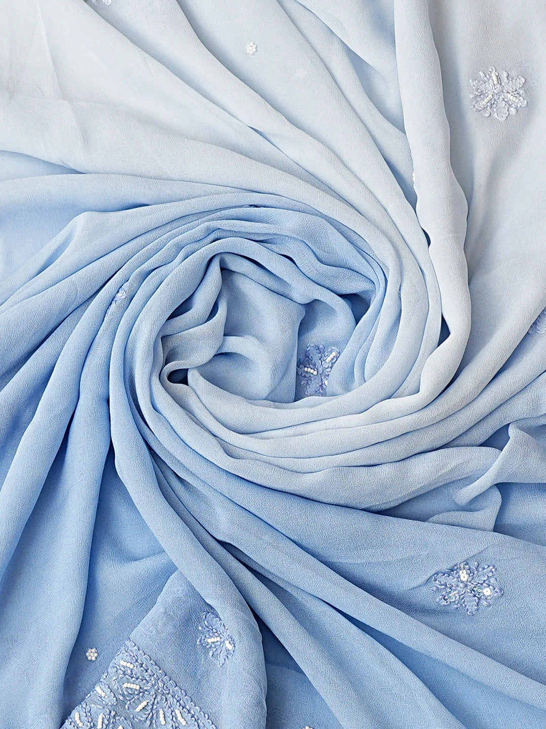 Ada Hand Embroidered Blue Viscose Georgette Lucknowi Chikankari Unstitched Kurta Dupatta Set With Pearl Work 01A808402