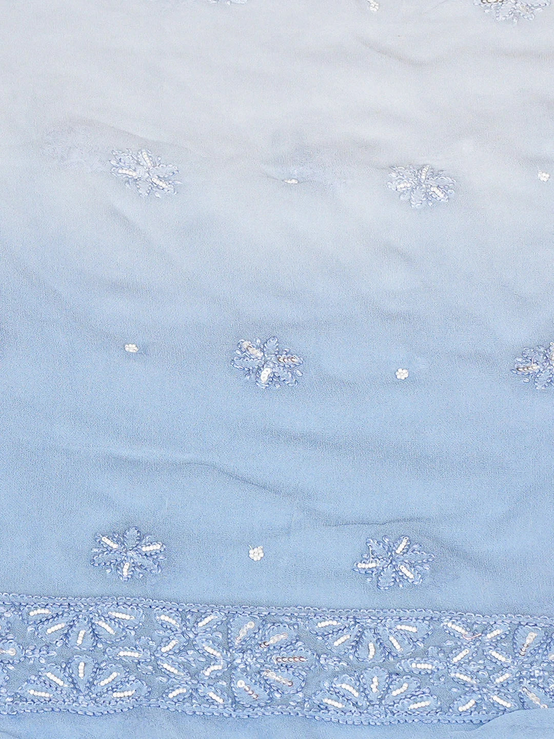 Ada Hand Embroidered Blue Viscose Georgette Lucknowi Chikankari Unstitched Kurta Dupatta Set With Pearl Work 01A808402