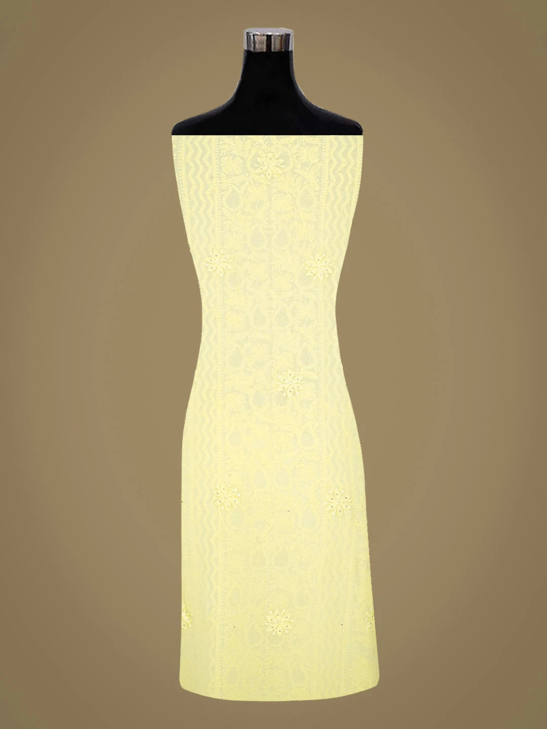 Ada Hand Embroidered Lemon Viscose Georgette Lucknowi Chikankari Unstitched Kurta Dupatta Set With Mukaish Work 01A802244