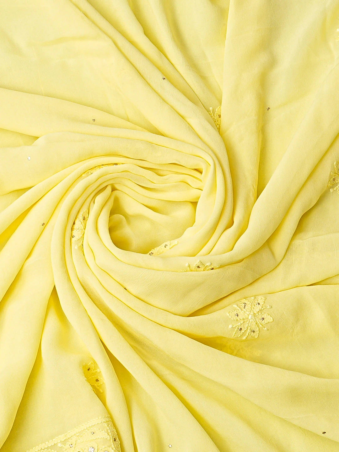 Ada Hand Embroidered Lemon Viscose Georgette Lucknowi Chikankari Unstitched Kurta Dupatta Set With Mukaish Work 01A802244