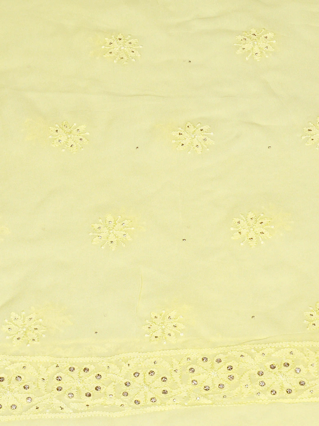 Ada Hand Embroidered Lemon Viscose Georgette Lucknowi Chikankari Unstitched Kurta Dupatta Set With Mukaish Work 01A802244