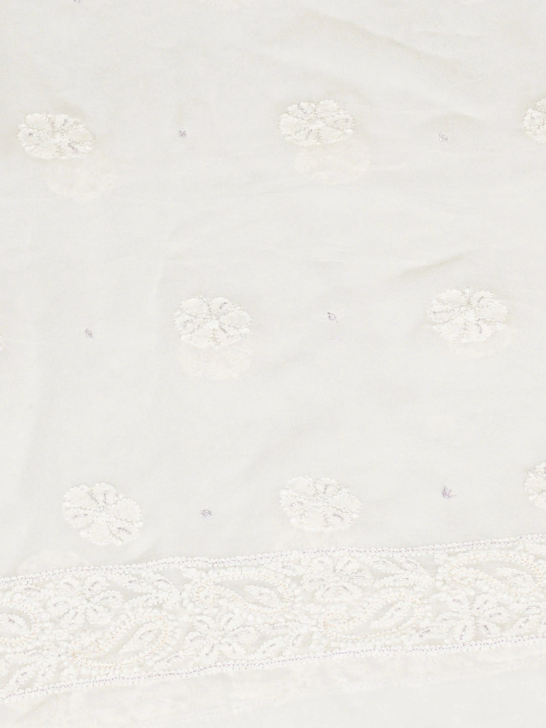 Ada Hand Embroidered Cream Viscose Georgette Lucknowi Chikankari Unstitched Kurta Dupatta Set With Cutdana Work 01A200122