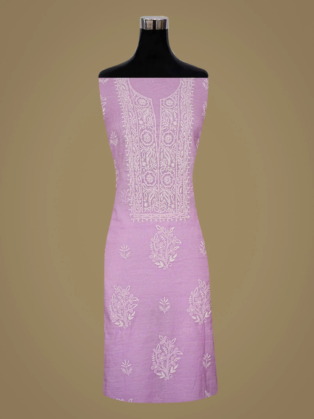 Ada Hand Embroidered Lavender Chanderi Lucknowi Chikankari Unstitched Kurta Dupatta Set 01A780334