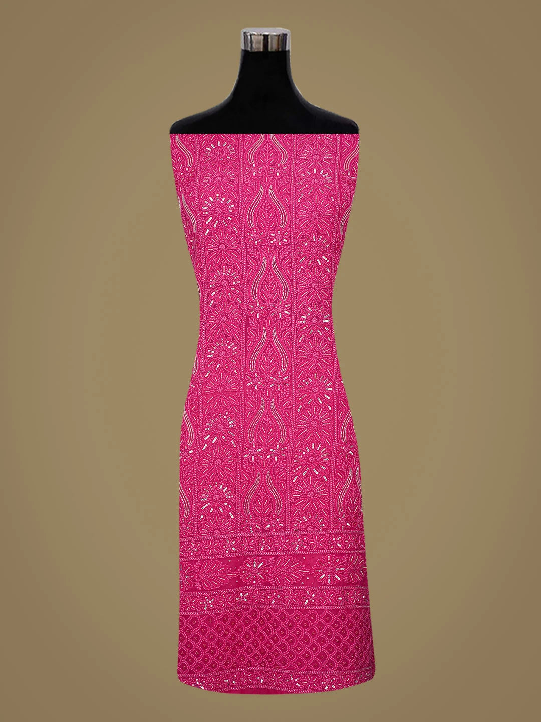 Ada Hand Embroidered Magenta Viscose Georgette Lucknowi Chikankari Unstitched Kurta Dupatta Set With Cutdana Work 01A782280