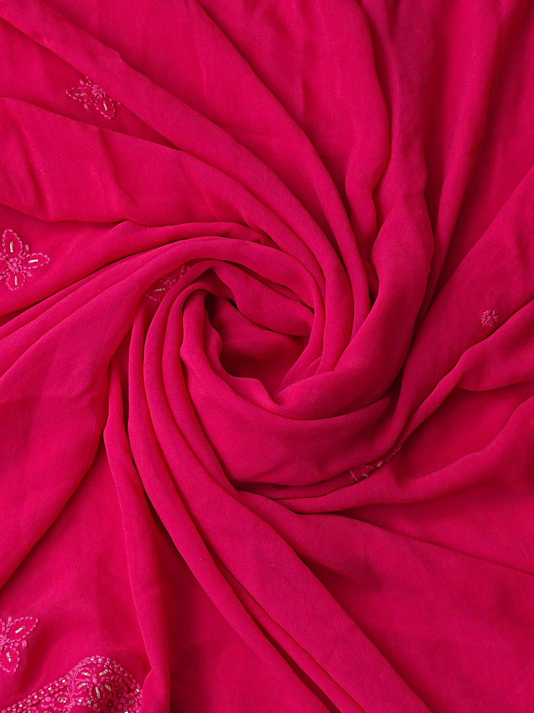 Ada Hand Embroidered Magenta Viscose Georgette Lucknowi Chikankari Unstitched Kurta Dupatta Set With Cutdana Work 01A782280