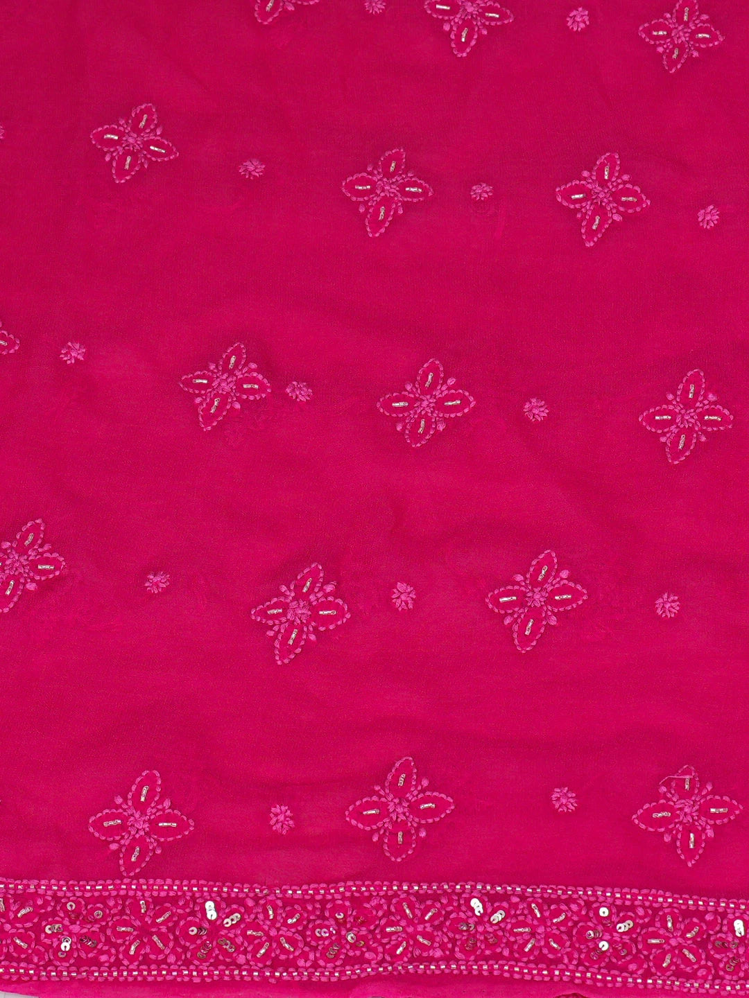 Ada Hand Embroidered Magenta Viscose Georgette Lucknowi Chikankari Unstitched Kurta Dupatta Set With Cutdana Work 01A782280
