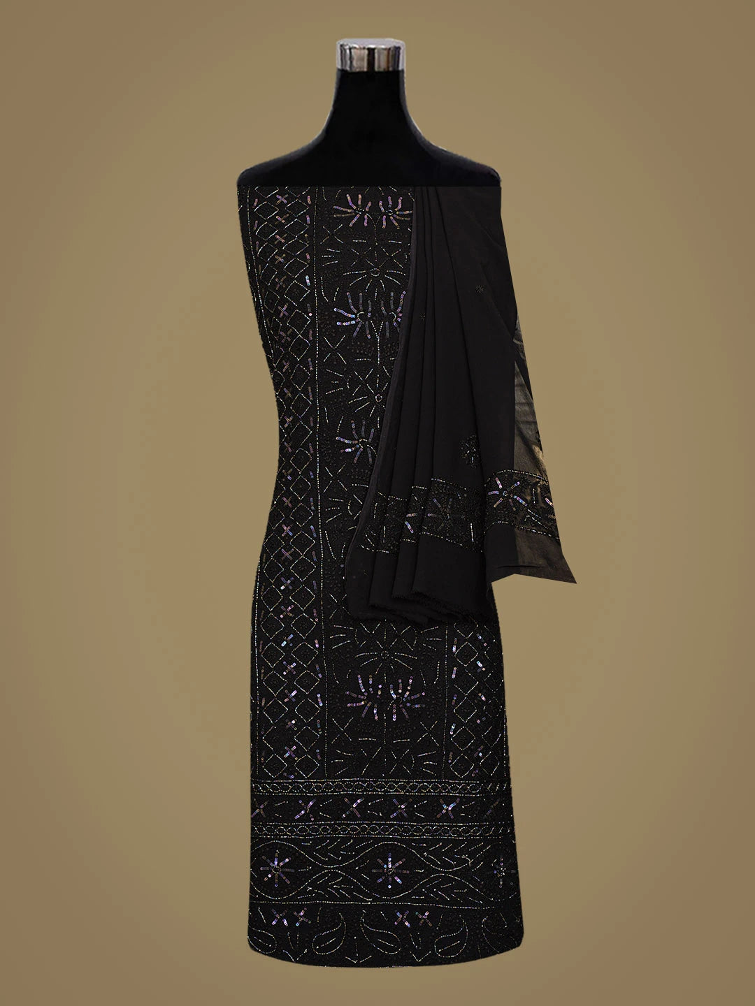 Ada Hand Embroidered Black Viscose Georgette Lucknowi Chikankari Unstitched Kurta Dupatta Set With Cutdana Work 01A204367